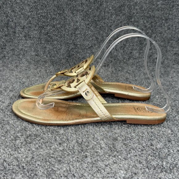 Tory Burch Miller Sandals Women's Size 8 Gold Leather Summer Thong Flip Flops - Picture 4 of 10